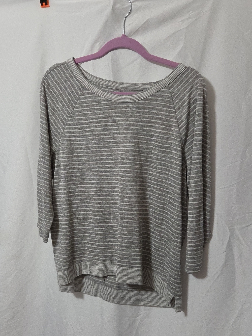 Gray and White Striped Knit Top, Size Large, Excellent Like New Condition
